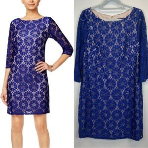 Jessica Howard Womens 16 1X Royal Blue Lace Dress Wedding Guest Cocktail Party